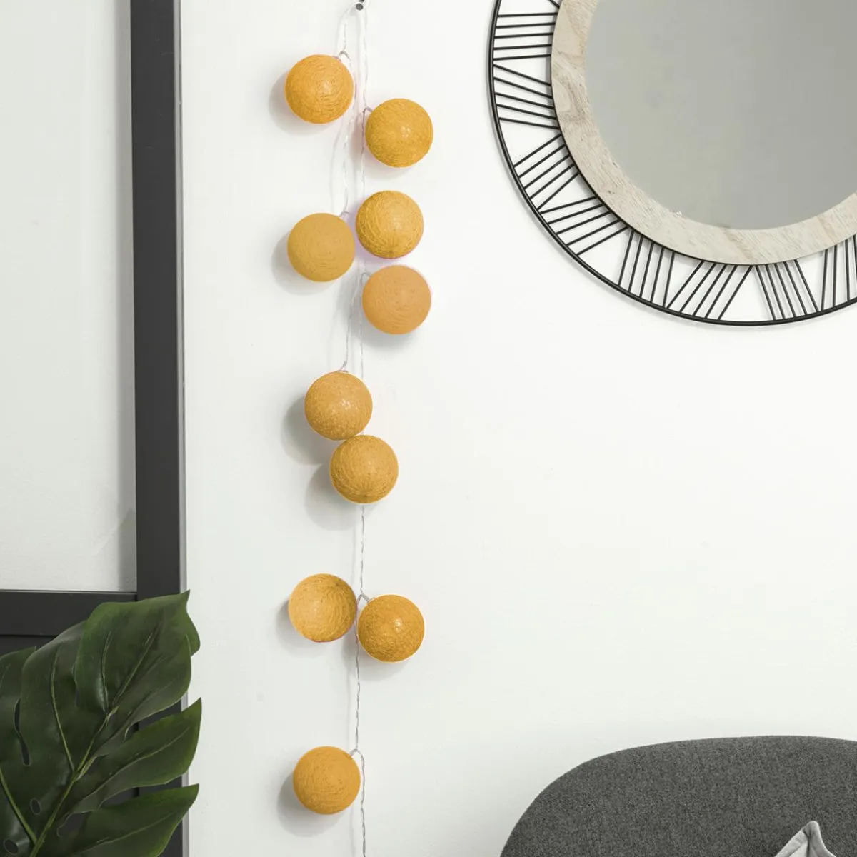 ATMOSPHERA Guirlande lumineuse déco 20 boules 4,36 m Bobina Jaune moutarde Clearance