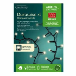 KAEMINGK Guirlande lumineuse Durawise à piles 14,98 m 600 LED câble noir Blanc chaud Blanc Chaud - câble noir Outlet