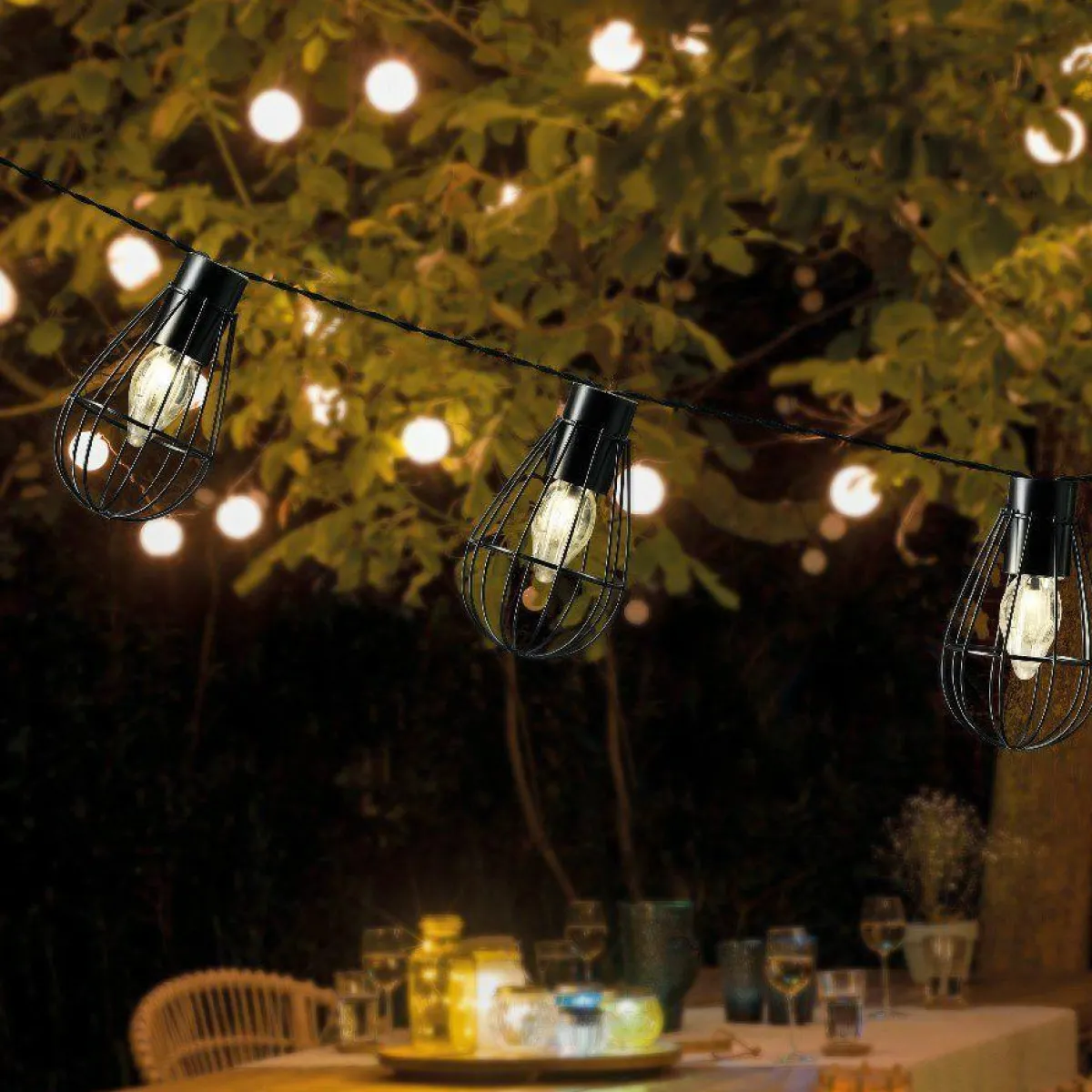 #N/A Guirlande lumineuse solaire en métal 3,5 m 8 LED Indus Blanc chaud Noir