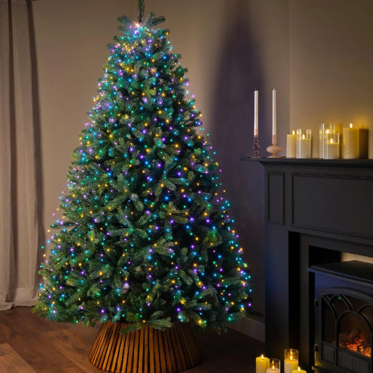 KAEMINGK Guirlande rideau pour sapin H2,40m 832 Micro LED câble vert Multicolore pastel Multicolore Pastel Câble Vert