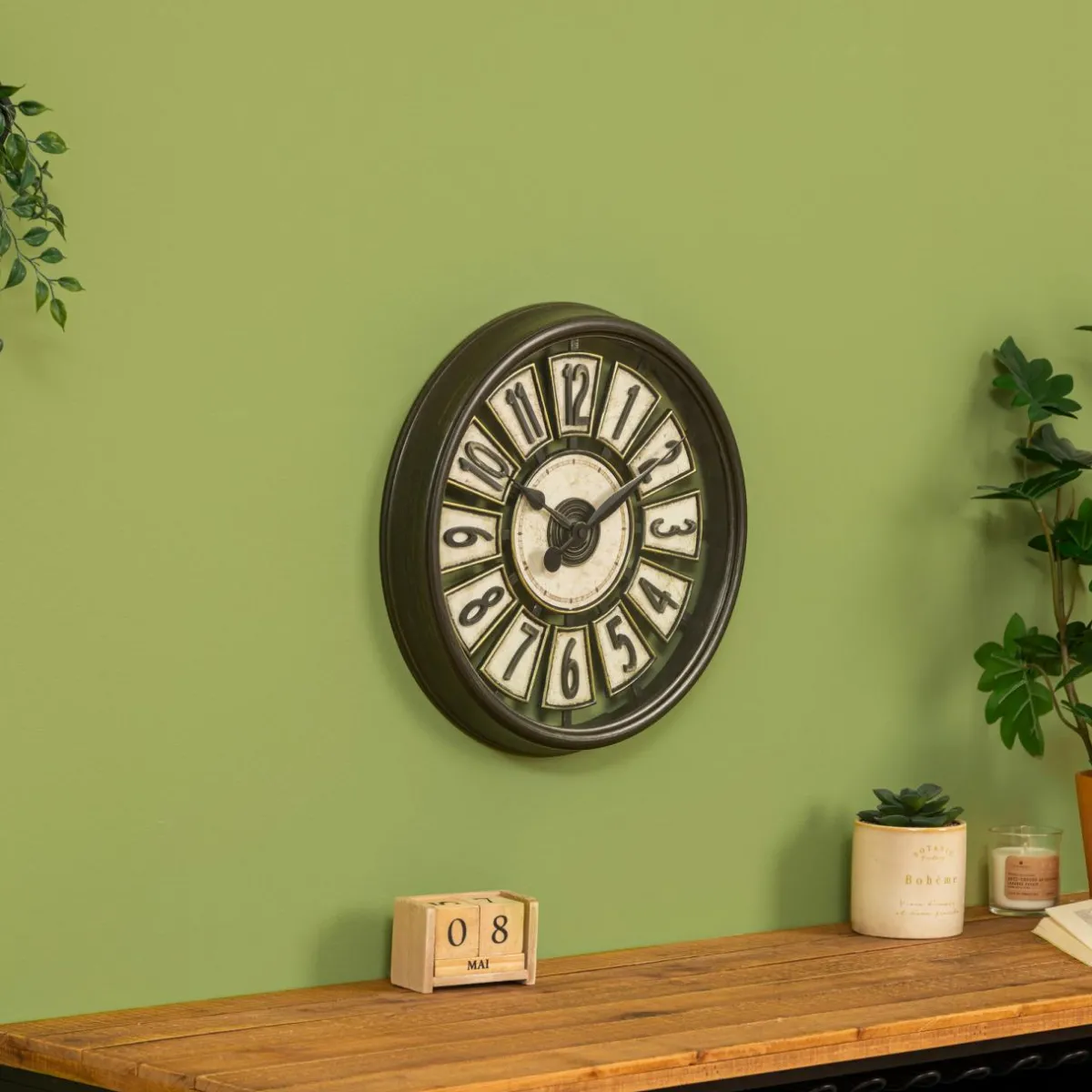 Atmosphera, cru017dateur d'intu017drieur Horloge murale (D39 cm) Davy Noir Outlet