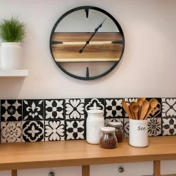 EMINZA Horloge murale en bois et métal (D57 cm) Nya Noir Outlet