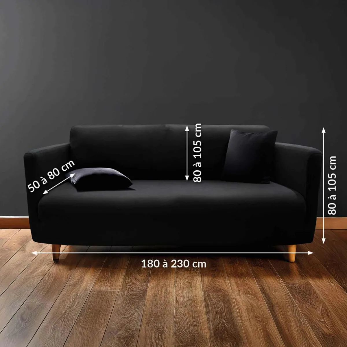 douceur d'intu017drieur Housse de canapé extensible (225 x 245 cm) Mila Noir Outlet