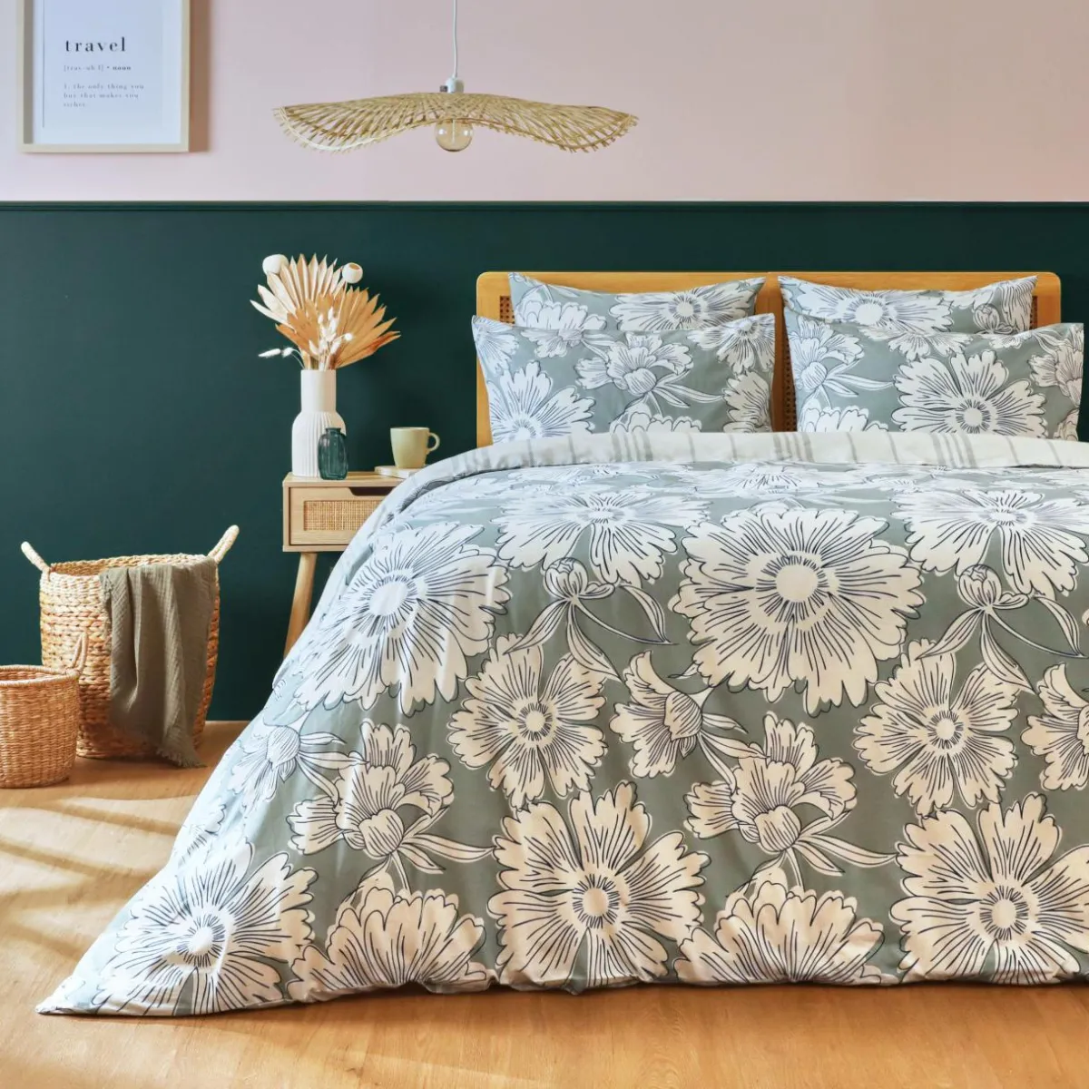 EMINZA Housse de couette coton (200 x 200 cm) Lara Vert Outlet
