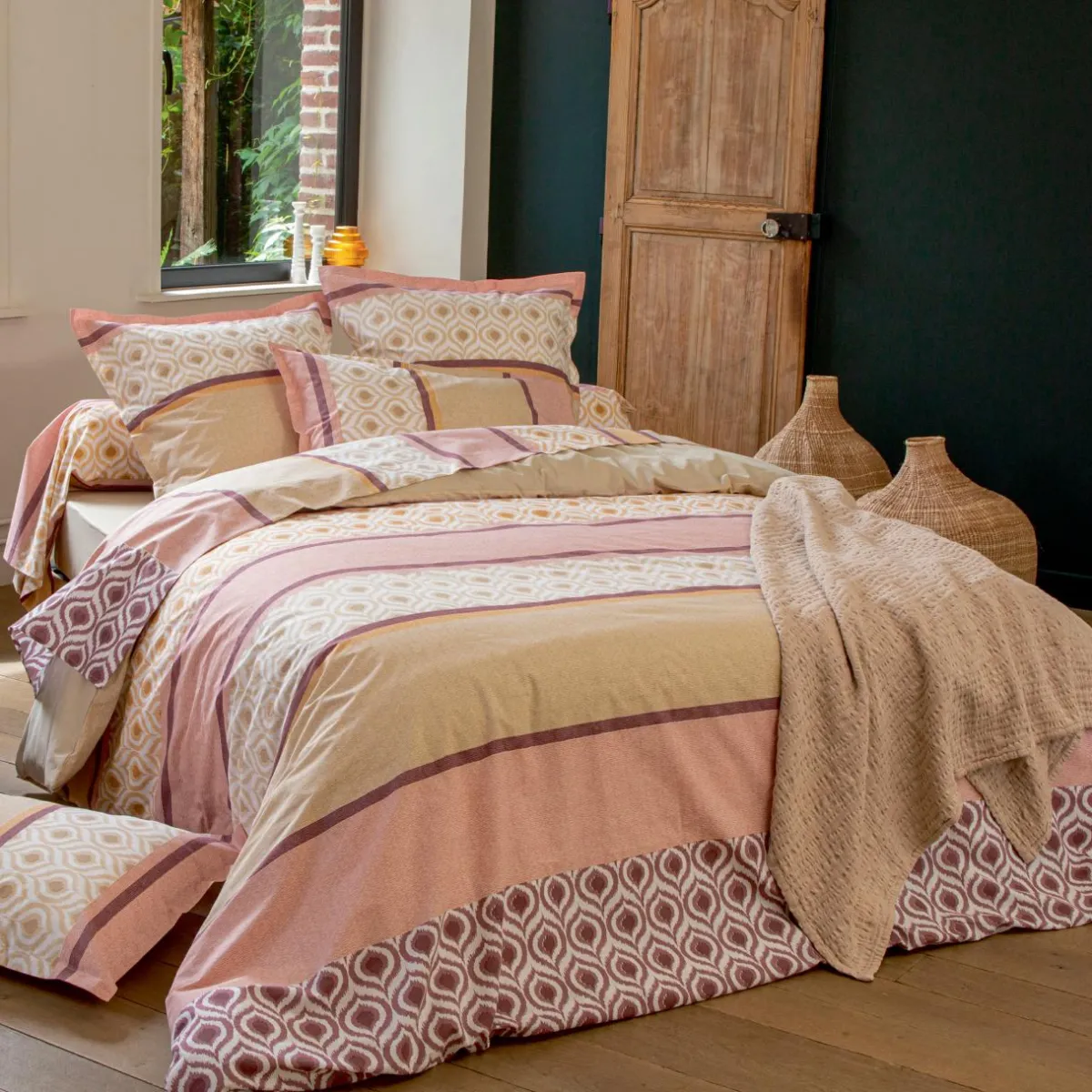 TRADI LINGE Housse de couette coton (300 x 240 cm) Inouk Rose Clearance