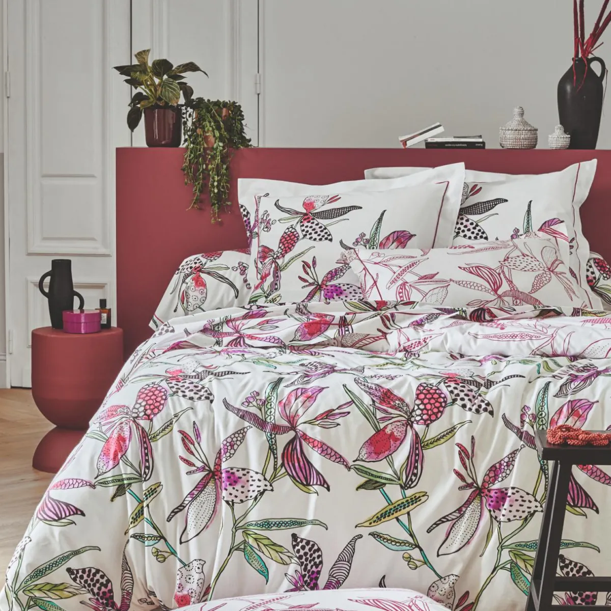 TRADILINGE Housse de couette coton (240 x 220 cm) Pénélope Rose Hot
