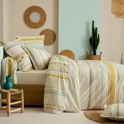 TRADI LINGE Housse de couette coton lavé (200 x 200 cm) Hugo Jaune moutarde Sale