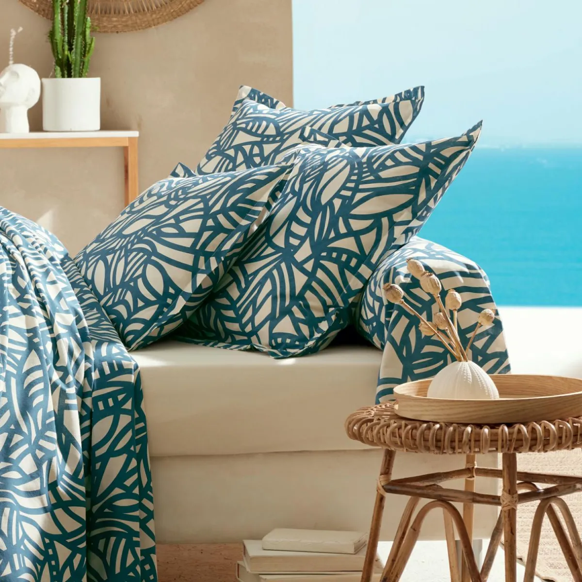 TRADI LINGE Housse de couette coton lavé (280 x 240 cm) Serena e Bleu Sale