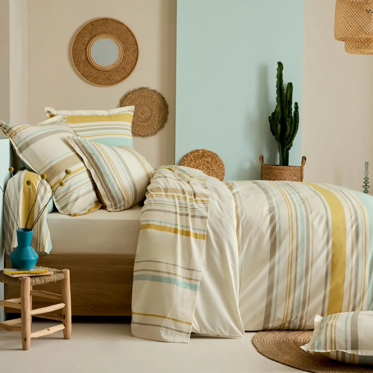 TRADI LINGE Housse de couette coton lavé (260 x 240 cm) Hugo Jaune moutarde Discount