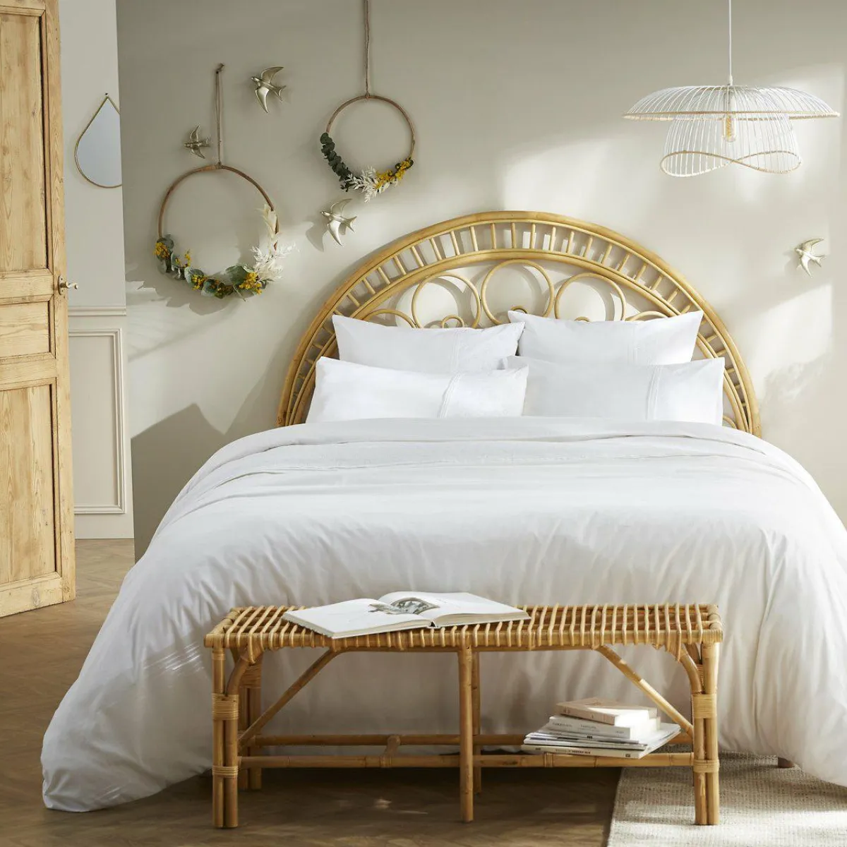 L'EFFET PAPILLON Housse de couette dentelle coton (240 x 220 cm) Jeanne he Blanc New