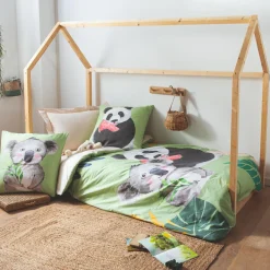 TRADILINGE Housse de couette enfant percale de coton (200 x 200 cm) Panda e Vert Discount