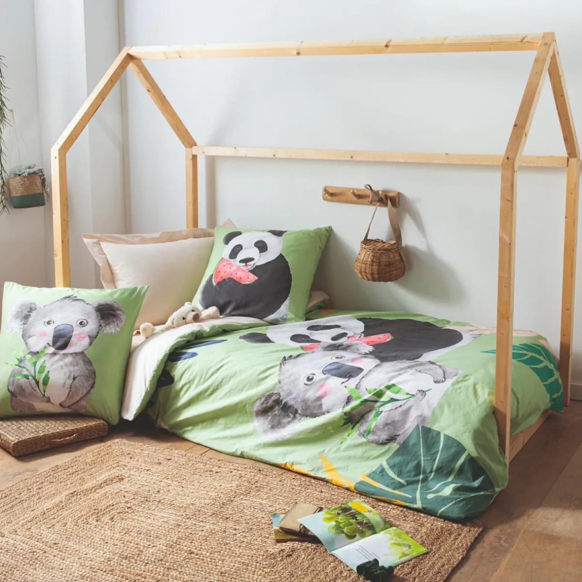 TRADILINGE Housse de couette enfant percale de coton (200 x 200 cm) Panda e Vert Discount