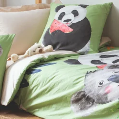 TRADILINGE Housse de couette enfant percale de coton (140 x 200 cm) Panda e Vert Sale