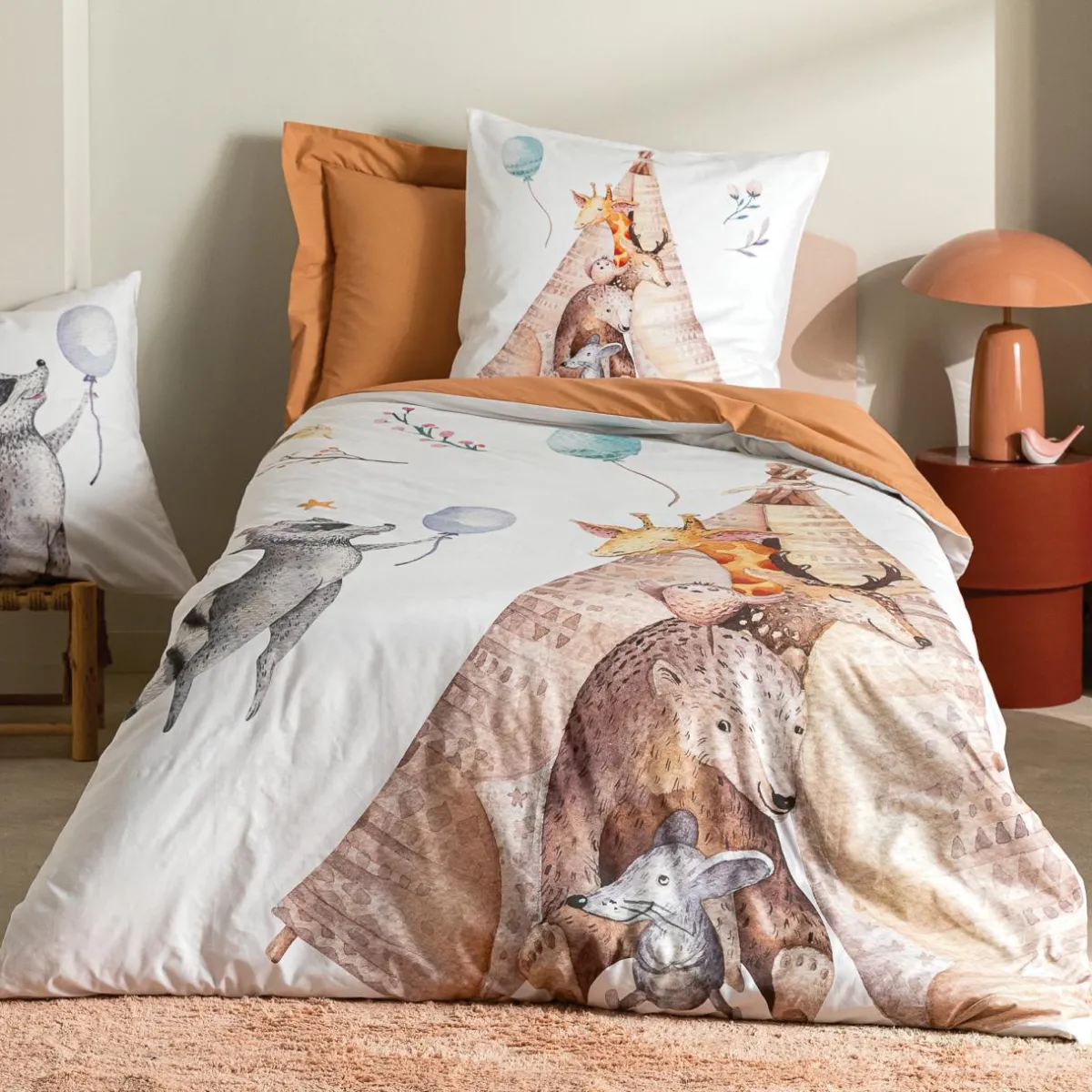 TRADILINGE Housse de couette enfant percale de coton (140 x 200 cm) Tipi Multicolore New