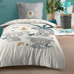 STOF Housse de couette enfant et une taie d'oreiller coton (140 x 200 cm) Koalinou Gris Clearance