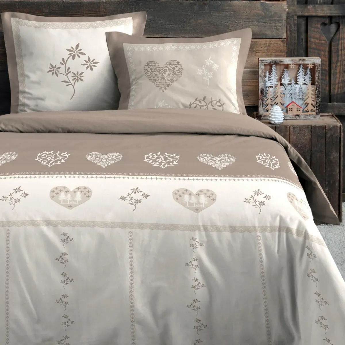 STOF Housse de couette et deux taies d'oreiller en coton (260 x 240 cm) Modane Ecru New
