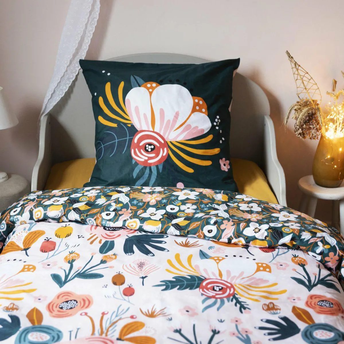 L'EFFET PAPILLON Housse de couette et deux taies enfant coton (200 x 200 cm) Champetre Multicolore New