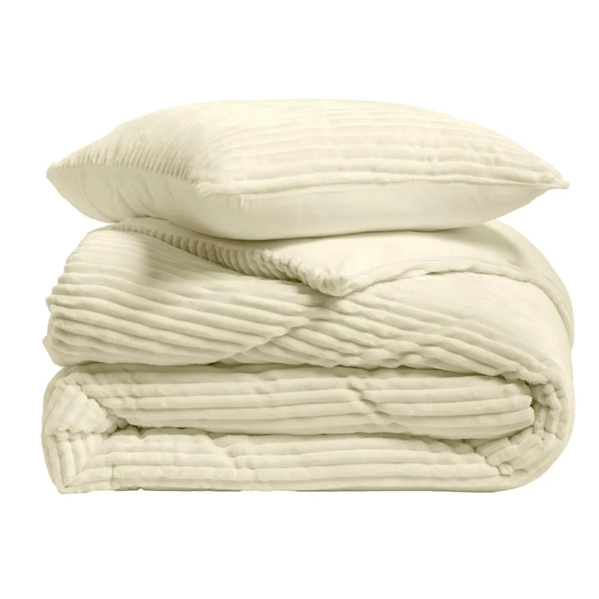 douceur d'intu017drieur Housse de couette et deux taies d'oreiller flanelle (240 x 220 cm) Veloutea Beige Ecru