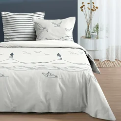 STOF Housse de couette et deux taies en coton (240 x 220 cm) Bordemer Ecru Hot