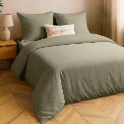 douceur d'intu017drieur Housse de couette et deux taies d'oreiller coton lavé (240 x 220 cm) Linella Vert sauge Outlet