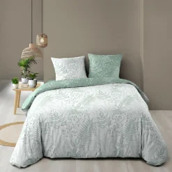 douceur d'intu017drieur Housse de couette et deux taies coton (240 x 220 cm) Cassia Vert sauge Clearance