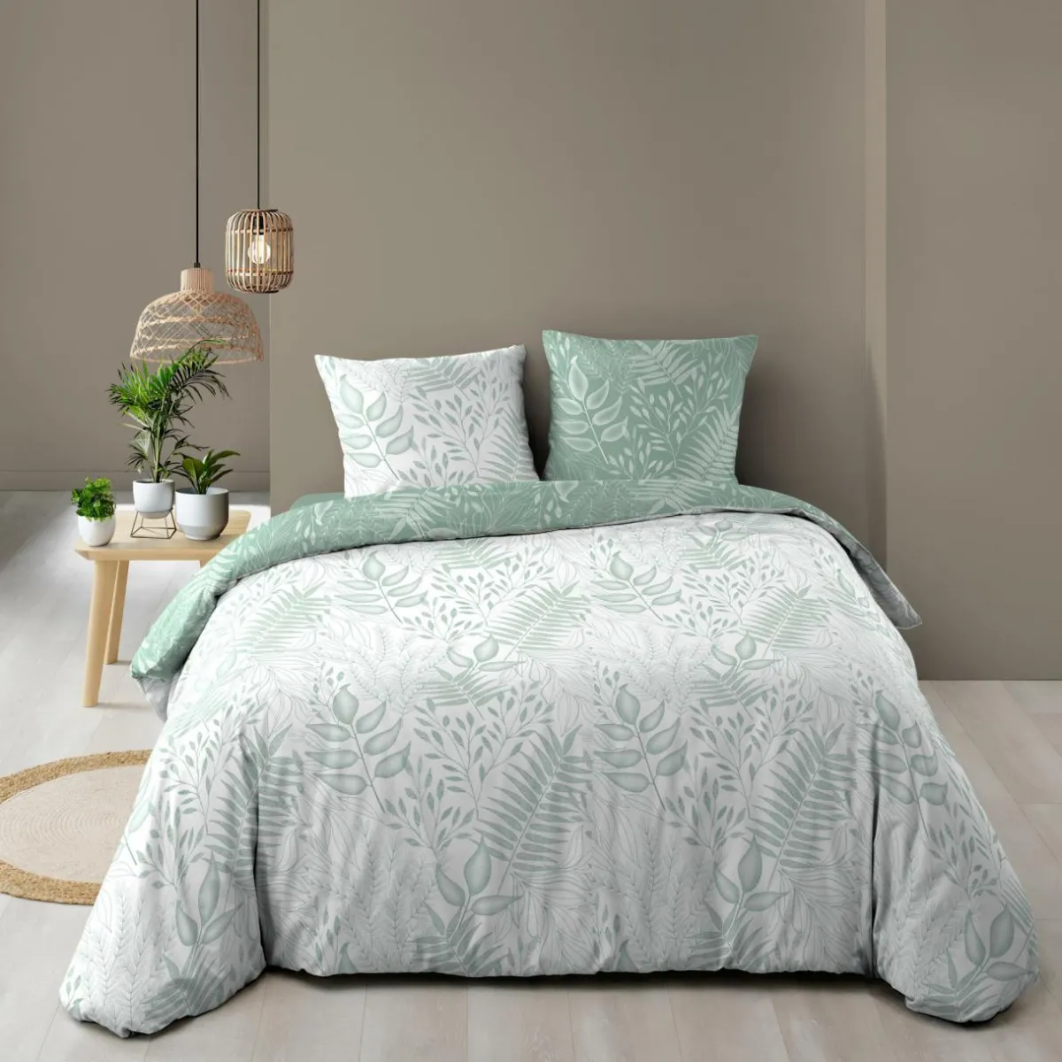 douceur d'intu017drieur Housse de couette et deux taies coton (240 x 220 cm) Cassia Vert sauge Clearance