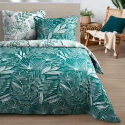 STOF Housse de couette et deux taies d'oreiller en coton (260 x 240 cm) Douala Bleu pétrole Outlet