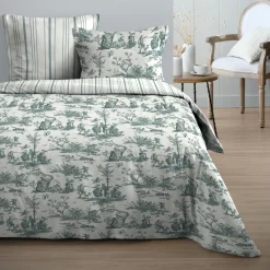 STOF Housse de couette et deux taies coton (240 x 220 cm) Angelique e Bleu Discount