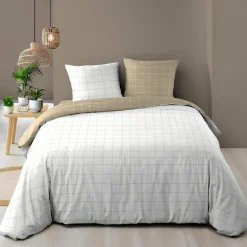 douceur d'intu017drieur Housse de couette et deux taies d'oreiller en coton (200 x 200 cm) Cadria Blanc Discount