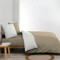 douceur d'intu017drieur Housse de couette et deux taies d'oreiller en coton (200 x 200 cm) Cadria Blanc Discount