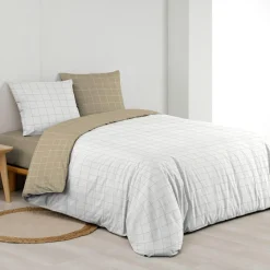 douceur d'intu017drieur Housse de couette et deux taies d'oreiller en coton (200 x 200 cm) Cadria Blanc Discount