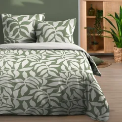 STOF Housse de couette et deux taies d'oreiller en coton (240 x 220 cm) Hakol Vert Discount
