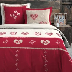STOF Housse de couette et deux taies d'oreiller en coton (260 x 240 cm) Modane Rouge Sale