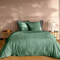 douceur d'intu017drieur Housse de couette et deux taies d'oreiller flanelle (240 x 220 cm) Veloutea cédre Vert Outlet