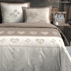 STOF Housse de couette et deux taies d'oreiller en coton (240 x 220 cm) Modane Ecru Discount