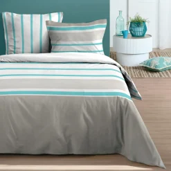 STOF Housse de couette et deux taies d'oreiller en coton (240 x 220 cm) Barbade Vert céladon New