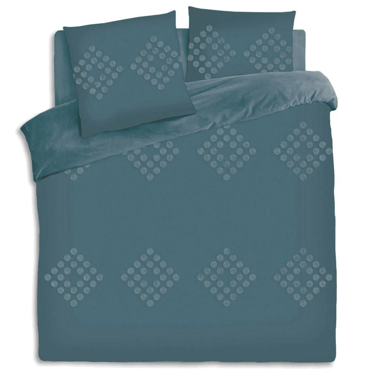 ATMOSPHERA Housse de couette et deux taies coton lavé (260 x 240 cm) Moura Bleu canard