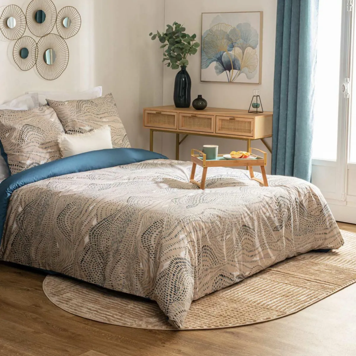 ATMOSPHERA Housse de couette et deux taies percale de coton (260 x 240 cm) Ilyan Beige Discount