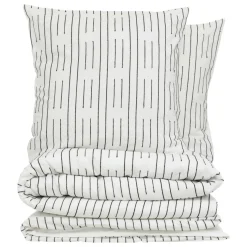 Atmosphera, cru017dateur d'intu017drieur Housse de couette et deux taies coton (240 x 220 cm) Dobby Noire Blanc Hot