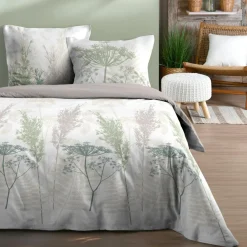 STOF Housse de couette et deux taies d'oreiller en coton (240 x 220 cm) Greta Vert sauge New