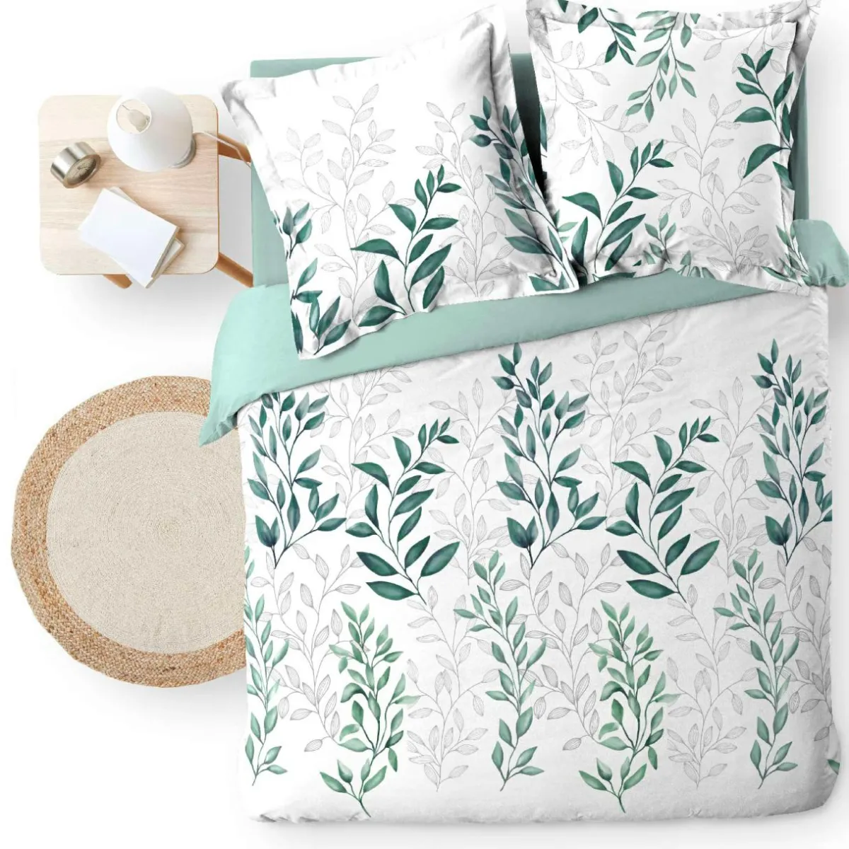 douceur d'intu017drieur Housse de couette et deux taies d'oreiller percale de coton (240 x 220 cm) Wendy e Vert Sale