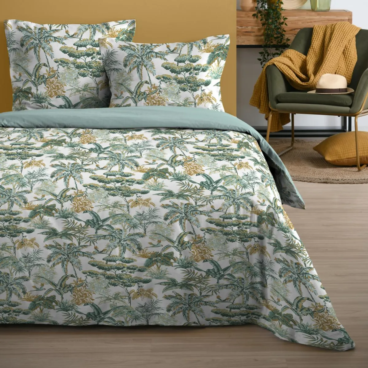 STOF Housse de couette et deux taies coton (240 x 220 cm) Mafate e Vert Outlet