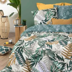 ATMOSPHERA Housse de couette et deux taies coton (240 x 220 cm) Tropik e Vert Clearance