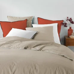 DOUCEUR D'INTERIEUR Housse de couette et deux taies coton lavé (240 x 220 cm) Linette Beige Discount