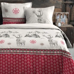 STOF Housse de couette et deux taies d'oreiller en coton (260 x 240 cm) Bauges Rouge Hot