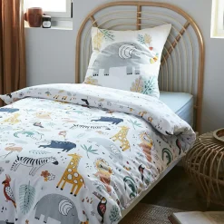L'effet papillon Housse de couette et deux taies enfant coton (240 x 220 cm) Savane Multicolore Hot