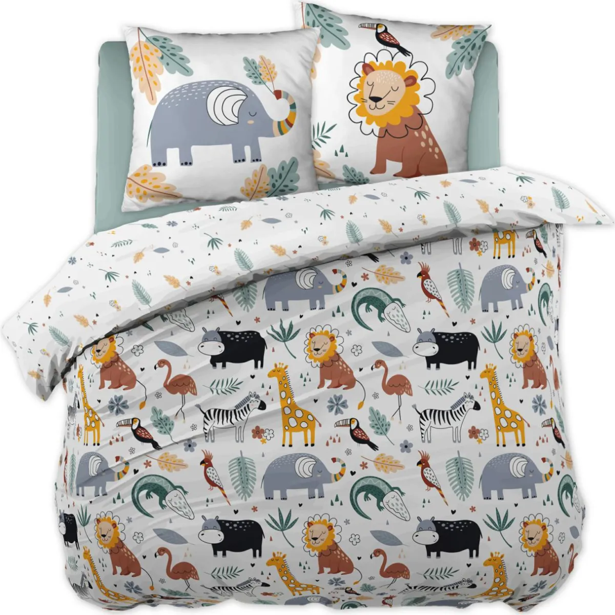 L'effet papillon Housse de couette et deux taies enfant coton (240 x 220 cm) Savane Multicolore Hot