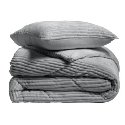 douceur d'intu017drieur Housse de couette et deux taies d'oreiller flanelle (240 x 220 cm) Veloutea Gris Anthracite Discount