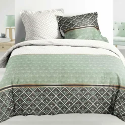 DOUCEUR D'INTERIEUR Housse de couette et deux taies percale de coton (240 x 220 cm) Belor e Vert Outlet