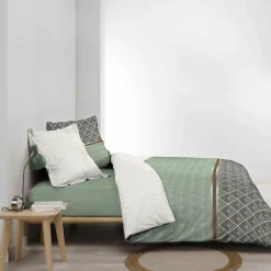 DOUCEUR D'INTERIEUR Housse de couette et deux taies percale de coton (240 x 220 cm) Belor e Vert Outlet